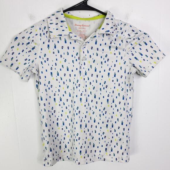 Tommy Bahama Shirt Kids Small Boy Active Short Sleeve Golf Polo Pixel Print - Picture 1 of 8